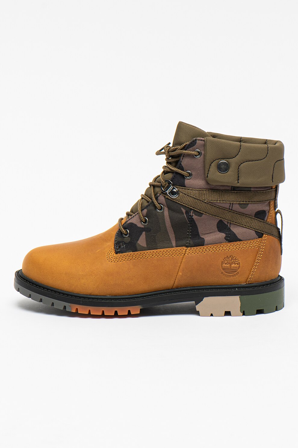 Timberland, Ghete de piele nabuc cu garnituri contrastante Heritage, Maro caramel/Verde militar