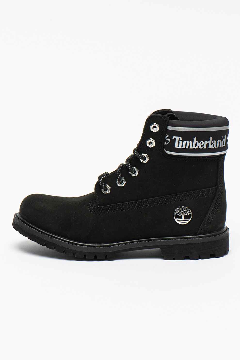 Timberland, Bocanci impermeabili de piele nabuc Premium 6 IN, Negru/Argintiu