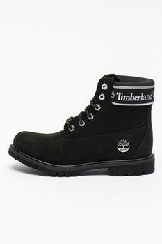 Timberland, Bocanci impermeabili de piele nabuc Premium 6 IN, Negru/Argintiu Timberland, Bocanci impermeabili de piele nabuc Premium 6 IN, Negru/Argintiu