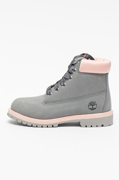 Timberland, Bocanci impermeabili de piele nabuc Premium 6 IN, Gri cenusa/Roz Timberland, Bocanci impermeabili de piele nabuc Premium 6 IN, Gri cenusa/Roz