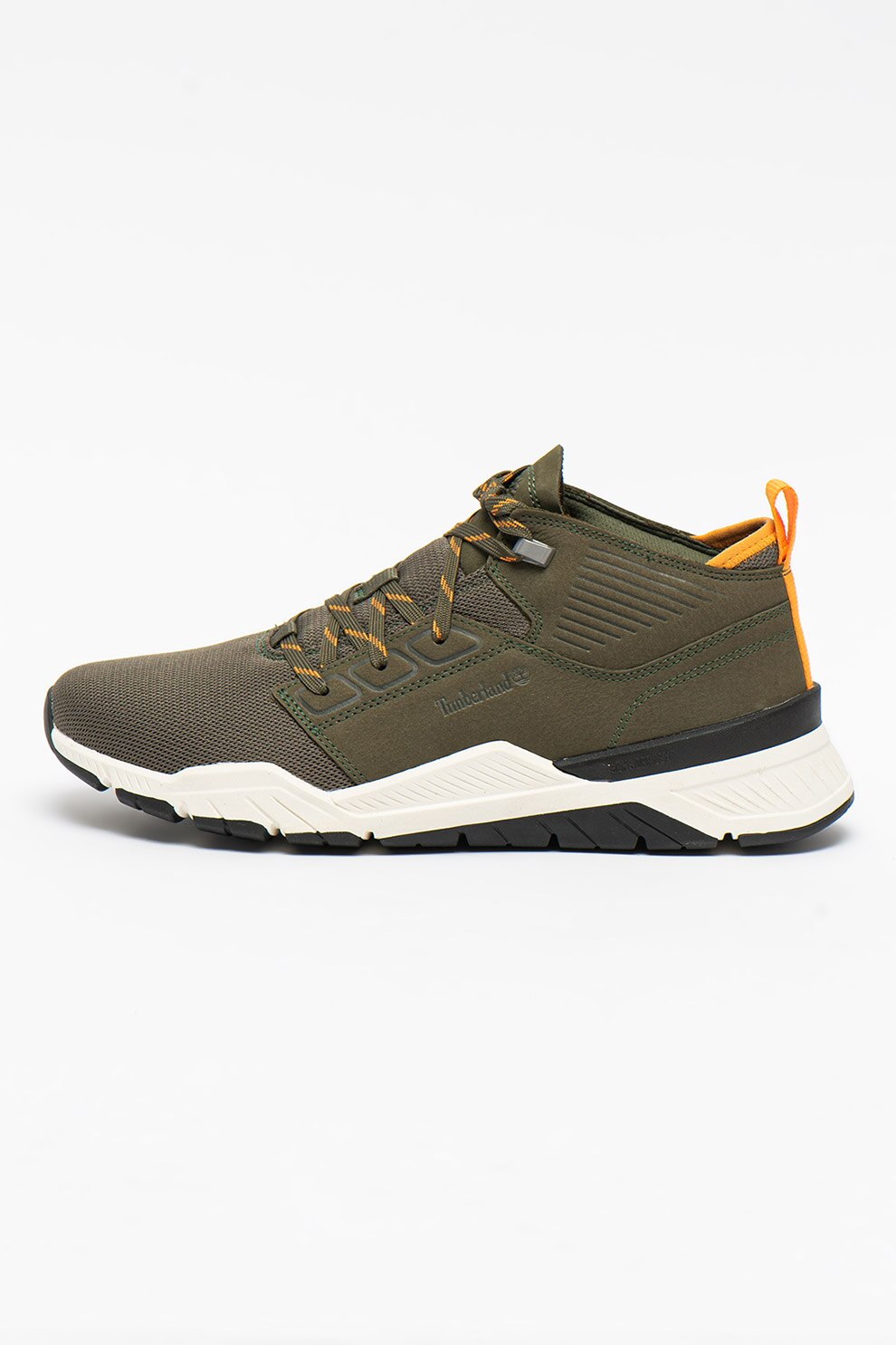 Timberland, Pantofi sport cu insertii de piele nabuc Concrete Trail, Verde militar/Oranj