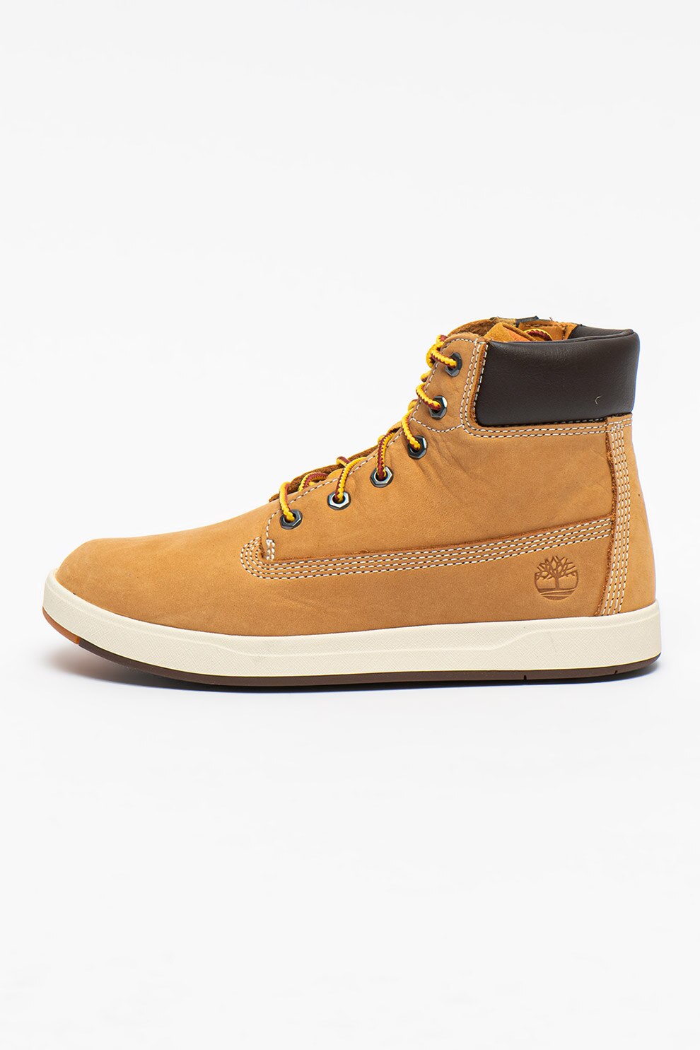 Timberland, Ghete de piele nabuc si material textil Davis Square, Ocru/Maro inchis, 37.5 EU