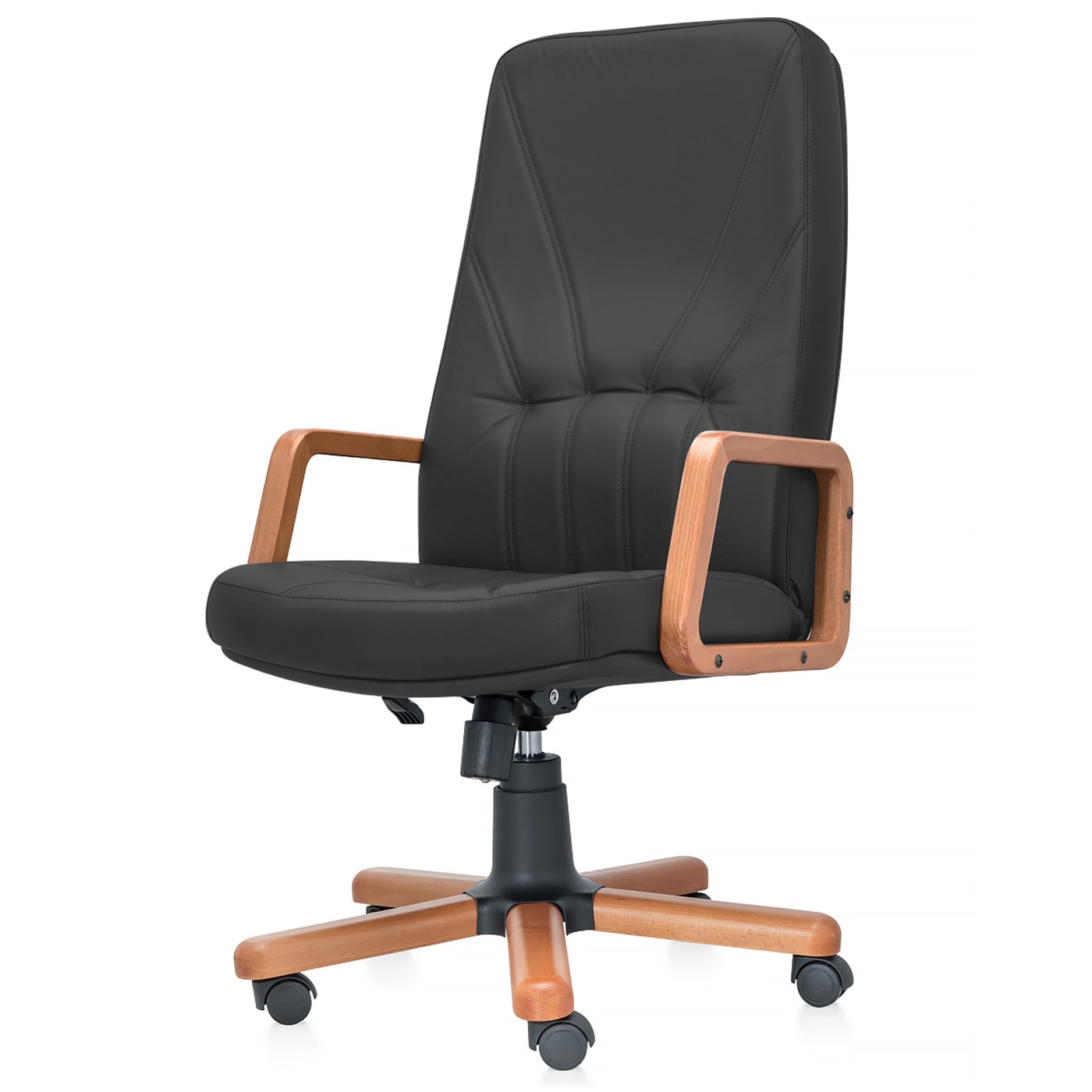 Scaun directorial de birou TRAFFIC CHAIRS COLORADO P LEMN, piele naturala, GRI INCHIS, brate lemn masiv, stea din fier acoperit cu lemn, mecanism balans