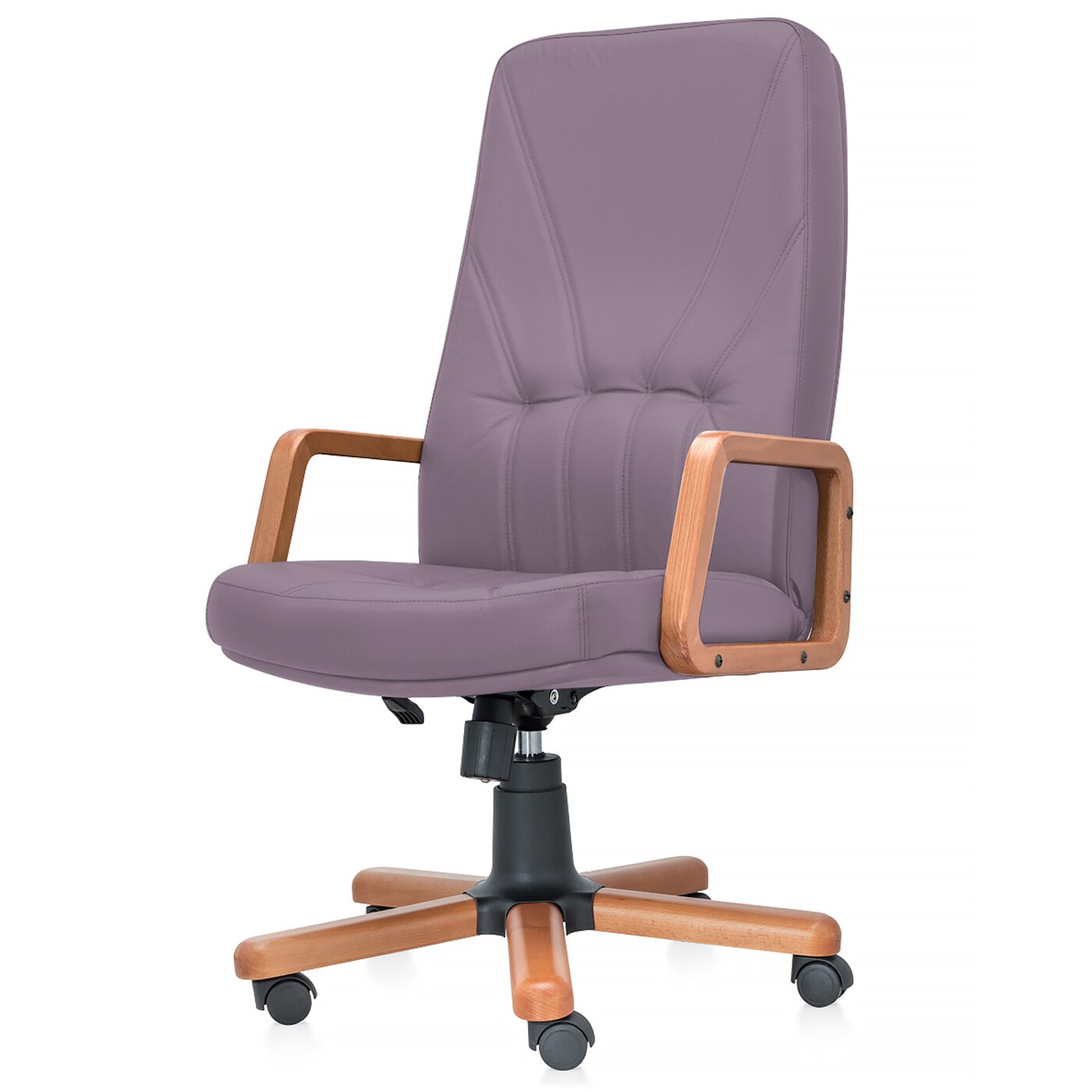 Scaun directorial de birou TRAFFIC CHAIRS COLORADO P LEMN, piele naturala, PURPLE, brate lemn masiv, stea din fier acoperit cu lemn, mecanism balans