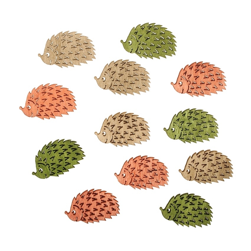 Set 12 arici din lemn vopsit, 4 cm