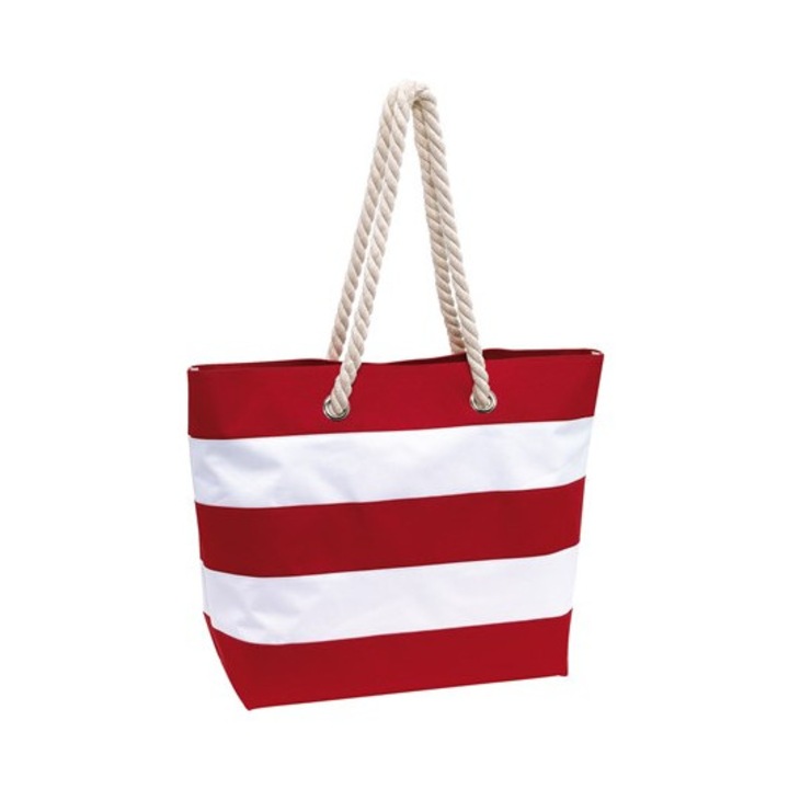 Geanta plaja Sylt, alb/rosu, 47 x 37 x 17 cm