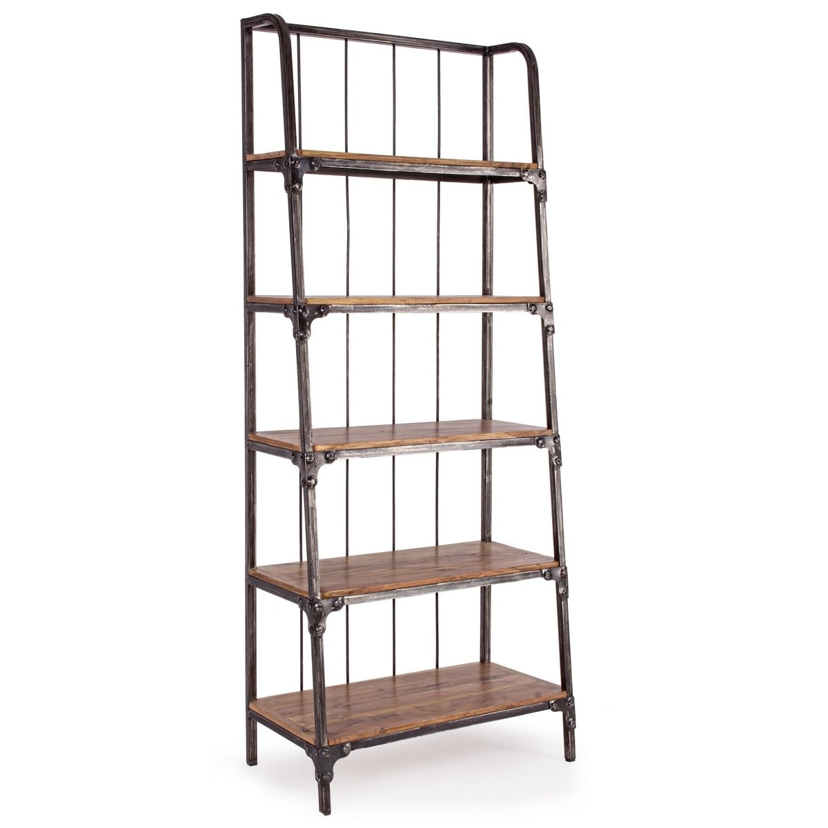 Raft fier negru cu patina argintie 5 polite lemn natur Oskar 83 cm x 43 cm x 210 h