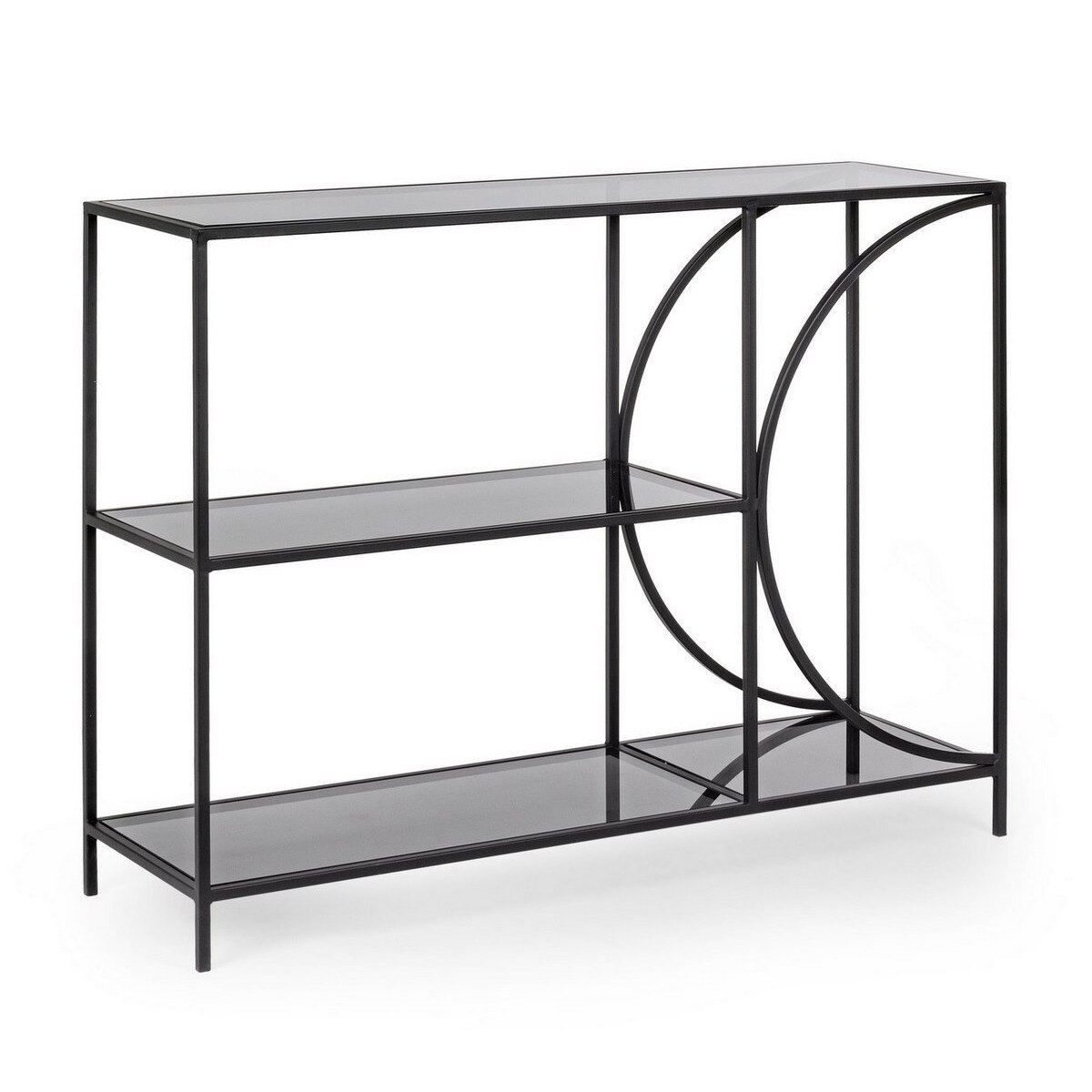 Raft de podea din fier cu 3 polite sticla neagra Korvet 102 cm x 31 cm x 79 h