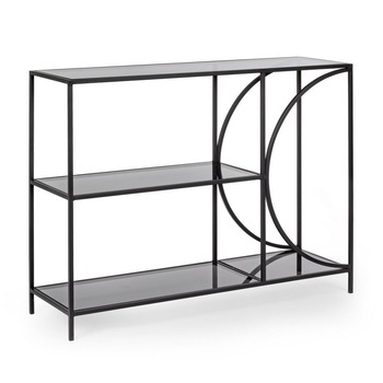 Raft de podea din fier cu 3 polite sticla neagra Korvet 102 cm x 31 cm x 79 h Raft de podea din fier cu 3 polite sticla neagra Korvet 102 cm x 31 cm x 79 h