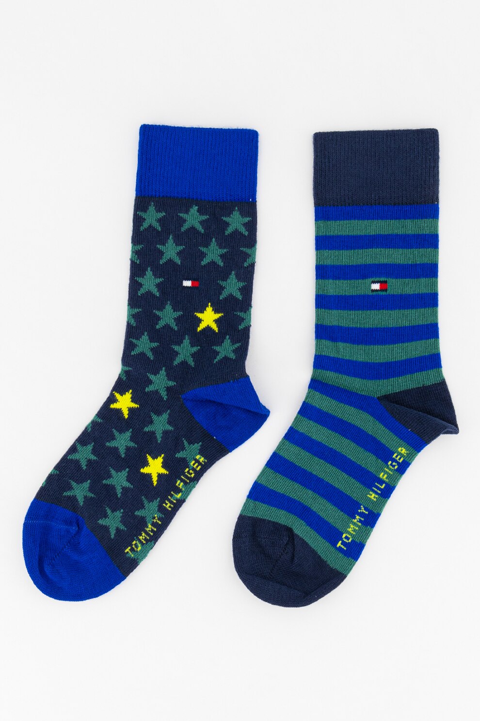 Tommy Hilfiger, Set de sosete lungi cu model, 2 perechi, Bleumarin inchis/verde/albastru royal