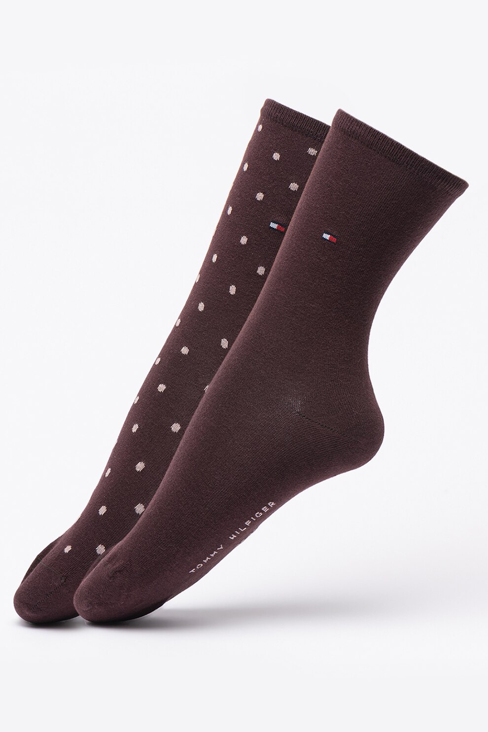 Tommy Hilfiger, Set de sosete lungi cu model, 2 perechi, Maro inchis/Maro nisip