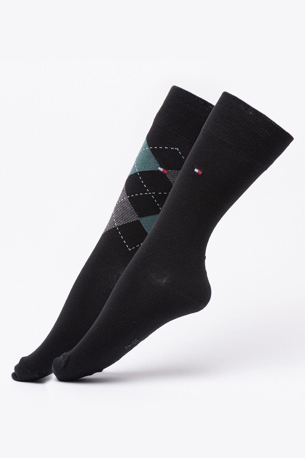 Tommy Hilfiger, Set de sosete lungi din amestec de bumbac, 2 perechi, Negru/Verde persan/Alb prafuit, 47-49