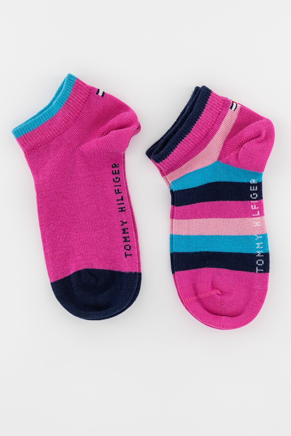 Tommy Hilfiger, Set de sosete pana la glezna - 2 perechi, Roz/Bleumarin/Turcoaz