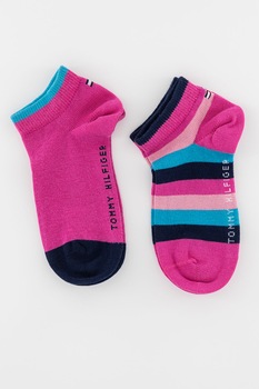 Tommy Hilfiger, Set de sosete pana la glezna - 2 perechi, Roz/Bleumarin/Turcoaz Tommy Hilfiger, Set de sosete pana la glezna - 2 perechi, Roz/Bleumarin/Turcoaz
