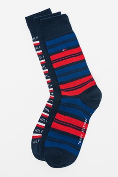 Tommy Hilfiger - Раирани чорапи - 3 чифта, Тъмносиня/Червена