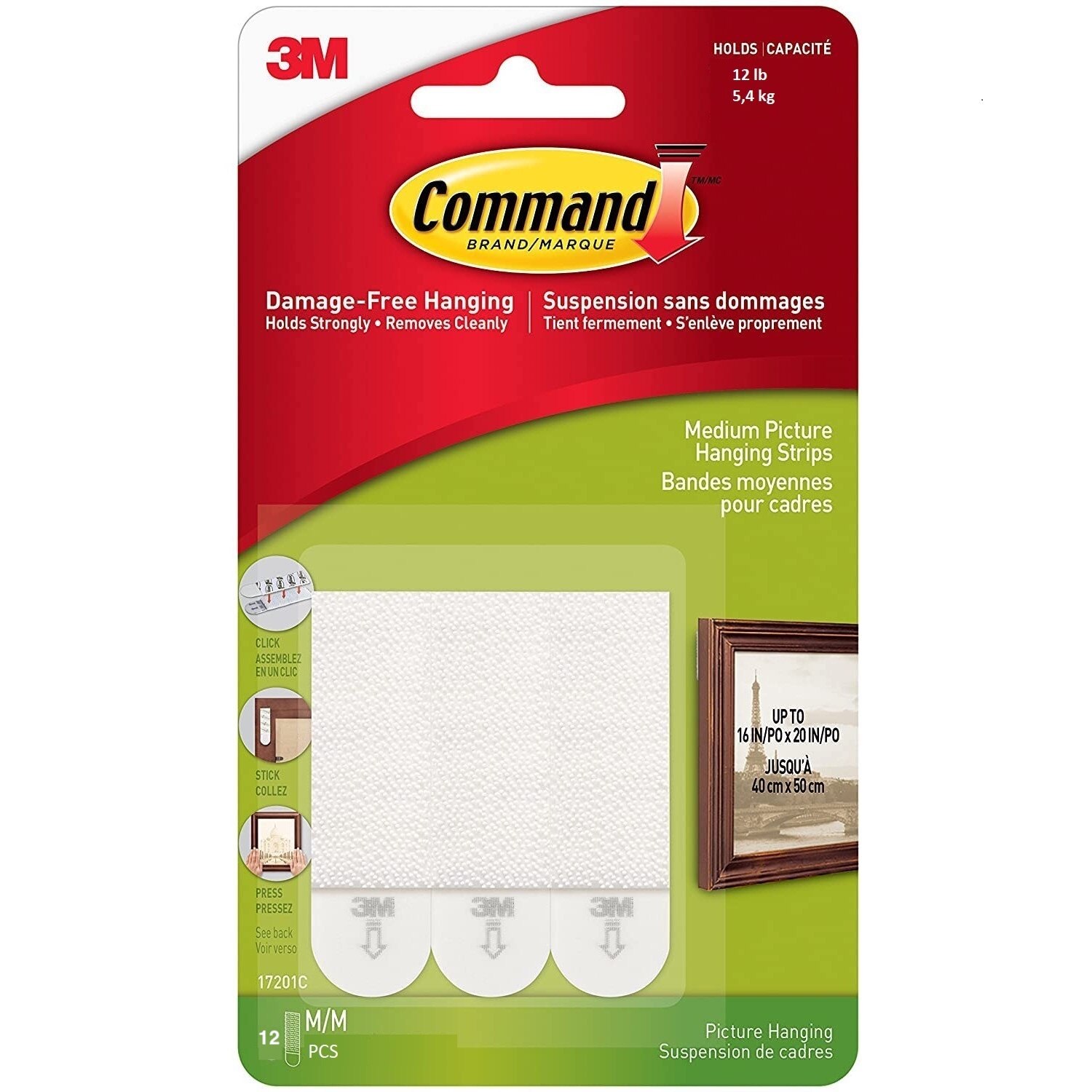 Set benzi adezive sustinere tablou, Medii, 12 bucati Command