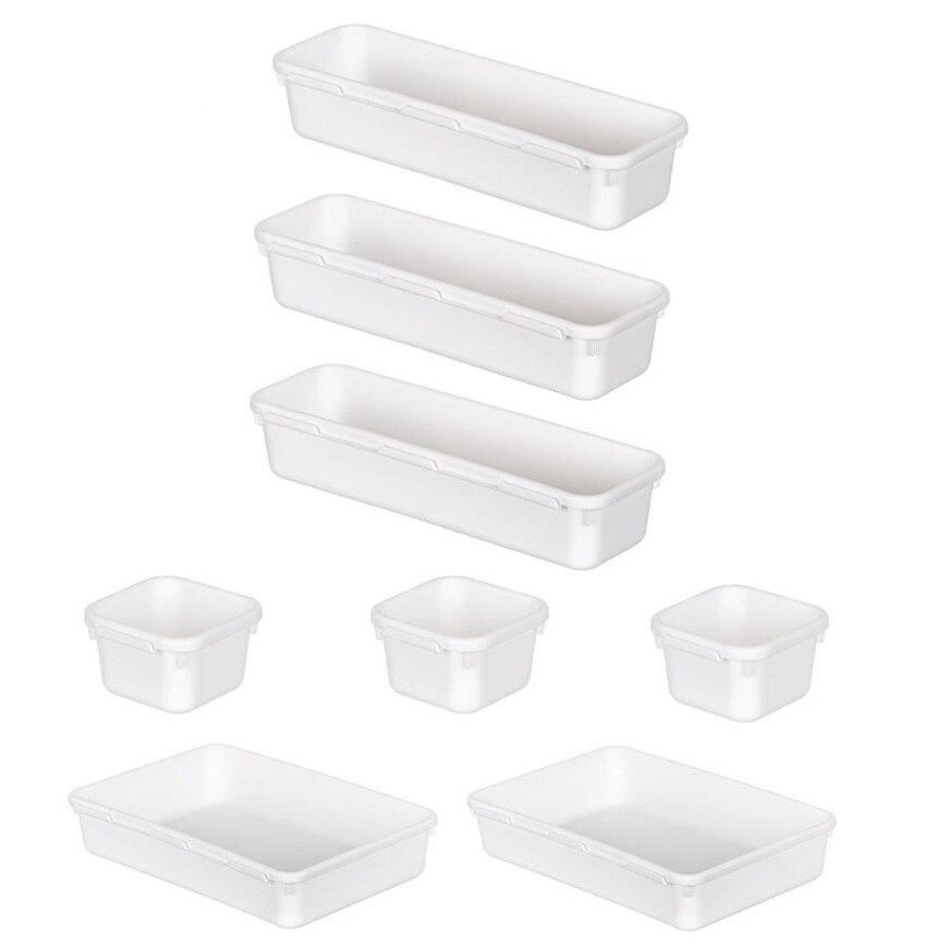 Set 8 cutii organizare sertar, Alb, 8 bucati