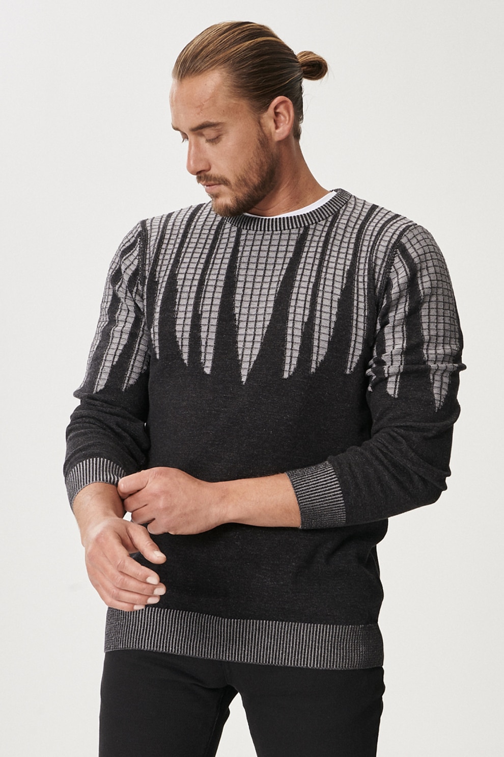 AC&Co, Pulover regular fit cu decolteu la baza gatului, Gri antracit/Gri