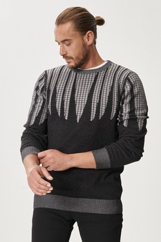 AC&Co, Pulover regular fit cu decolteu la baza gatului, Gri antracit/Gri AC&Co, Pulover regular fit cu decolteu la baza gatului, Gri antracit/Gri