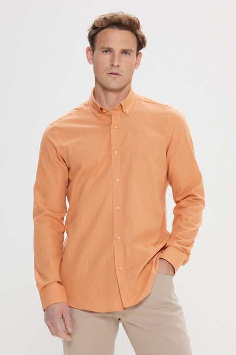AC&Co, Camasa slim fit de bumbac, Portocaliu stins