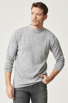 AC&Co, Pulover tricotat fin cu guler scurt, Gri deschis AC&Co, Pulover tricotat fin cu guler scurt, Gri deschis