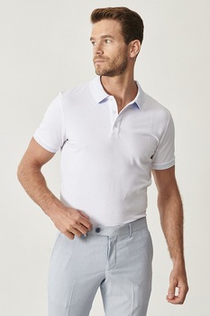 AC&Co, Tricou polo slim fit de bumbac, Alb AC&Co, Tricou polo slim fit de bumbac, Alb