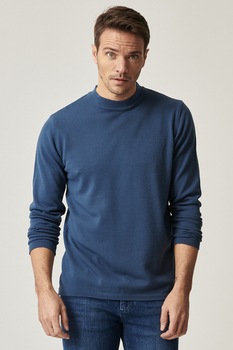 AC&Co, Pulover tricotat fin cu guler scurt, Albastru inchis AC&Co, Pulover tricotat fin cu guler scurt, Albastru inchis