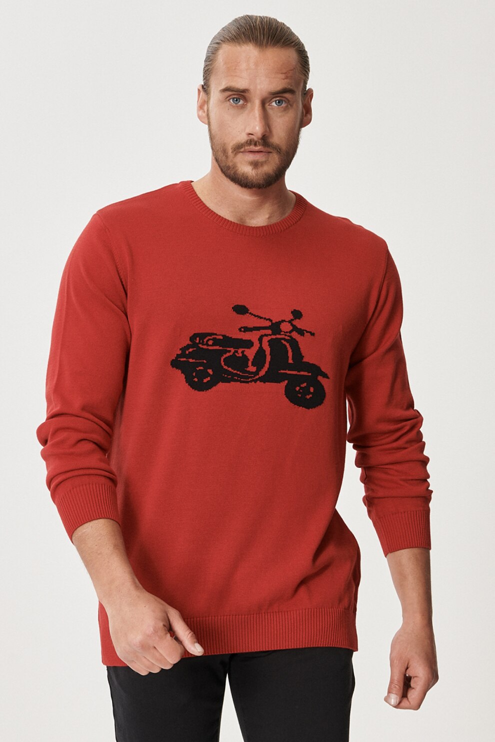 AC&Co, Pulover regular fit cu decolteu la baza gatului, Rosu/Negru