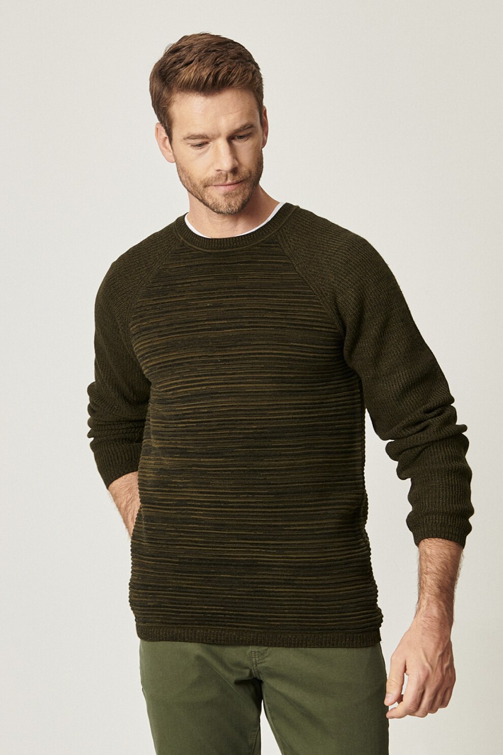 AC&Co, Pulover cu decolteu la baza gatului si maneci raglan, Verde forest