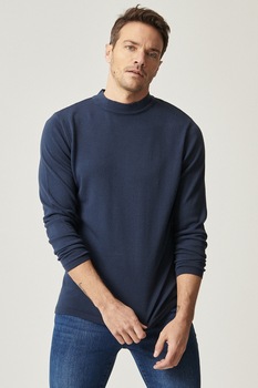 AC&Co, Pulover tricotat fin cu guler scurt, Bleumarin AC&Co, Pulover tricotat fin cu guler scurt, Bleumarin