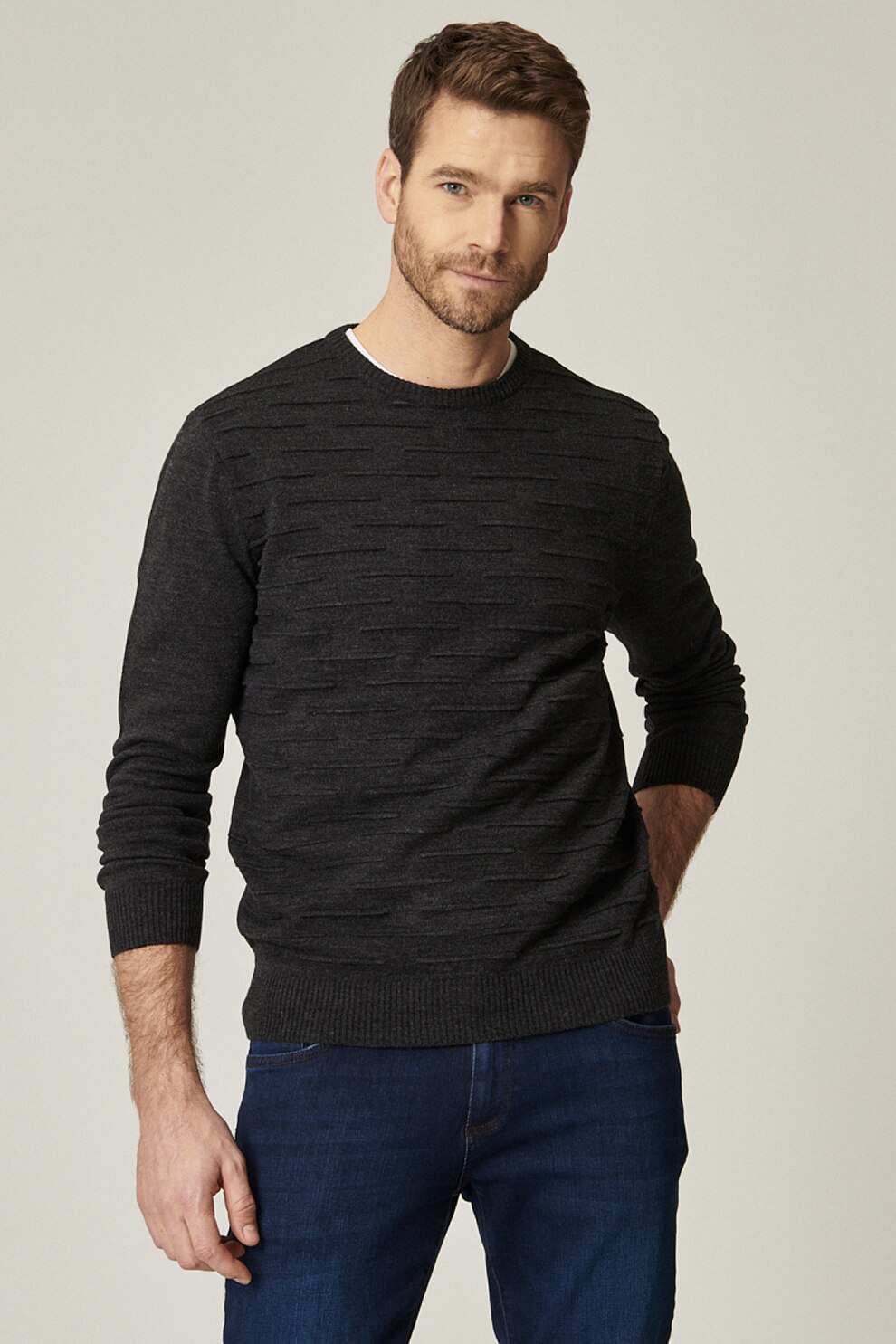 AC&Co, Pulover texturat cu decolteu la baza gatului, Gri antracit