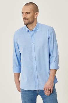 AC&Co, Camasa slim fit cu guler fixat cu nasturi, Albastru deschis AC&Co, Camasa slim fit cu guler fixat cu nasturi, Albastru deschis
