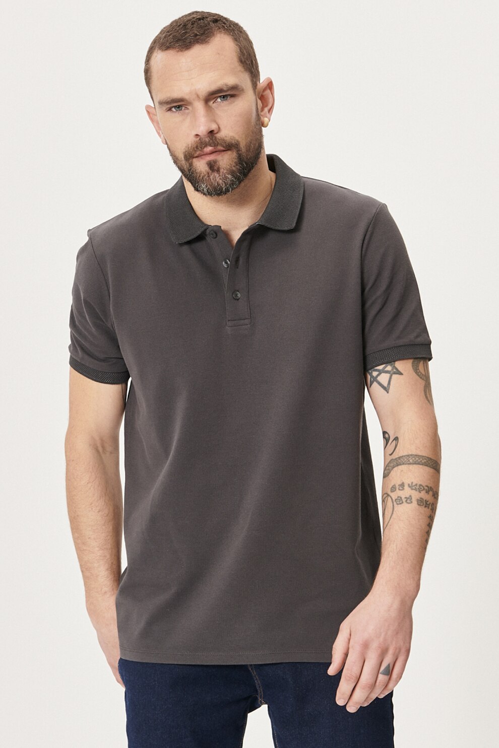 AC&Co, Tricou polo slim fit de bumbac, Gri antracit