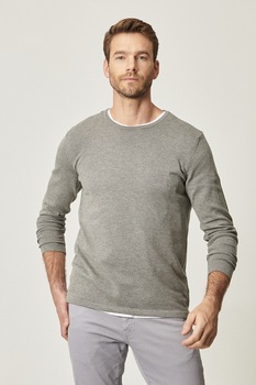 AC&Co, Pulover din amestec de bumbac cu decolteu rotund, Gri AC&Co, Pulover din amestec de bumbac cu decolteu rotund, Gri