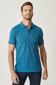 AC&Co, Tricou polo slim fit de bumbac, Albastru petrol AC&Co, Tricou polo slim fit de bumbac, Albastru petrol