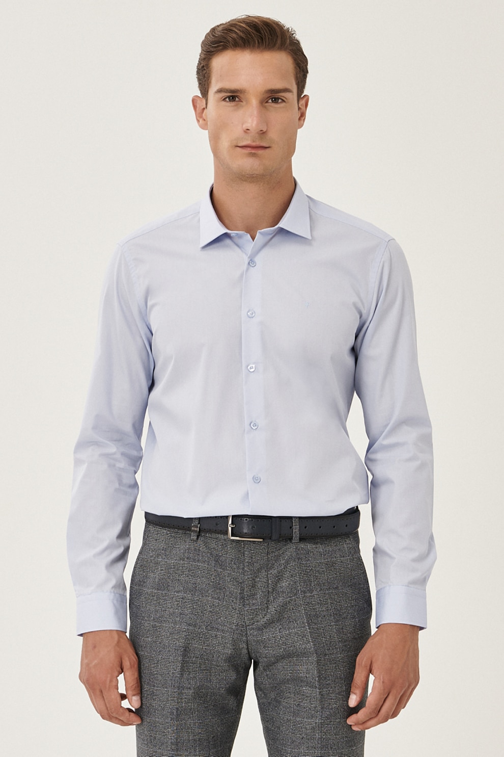 AC&Co, Camasa slim fit cu guler ascutit, Albastru pastel