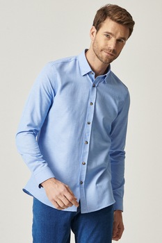 AC&Co, Camasa din amestec de bumbac cu nasturi, Albastru deschis AC&Co, Camasa din amestec de bumbac cu nasturi, Albastru deschis