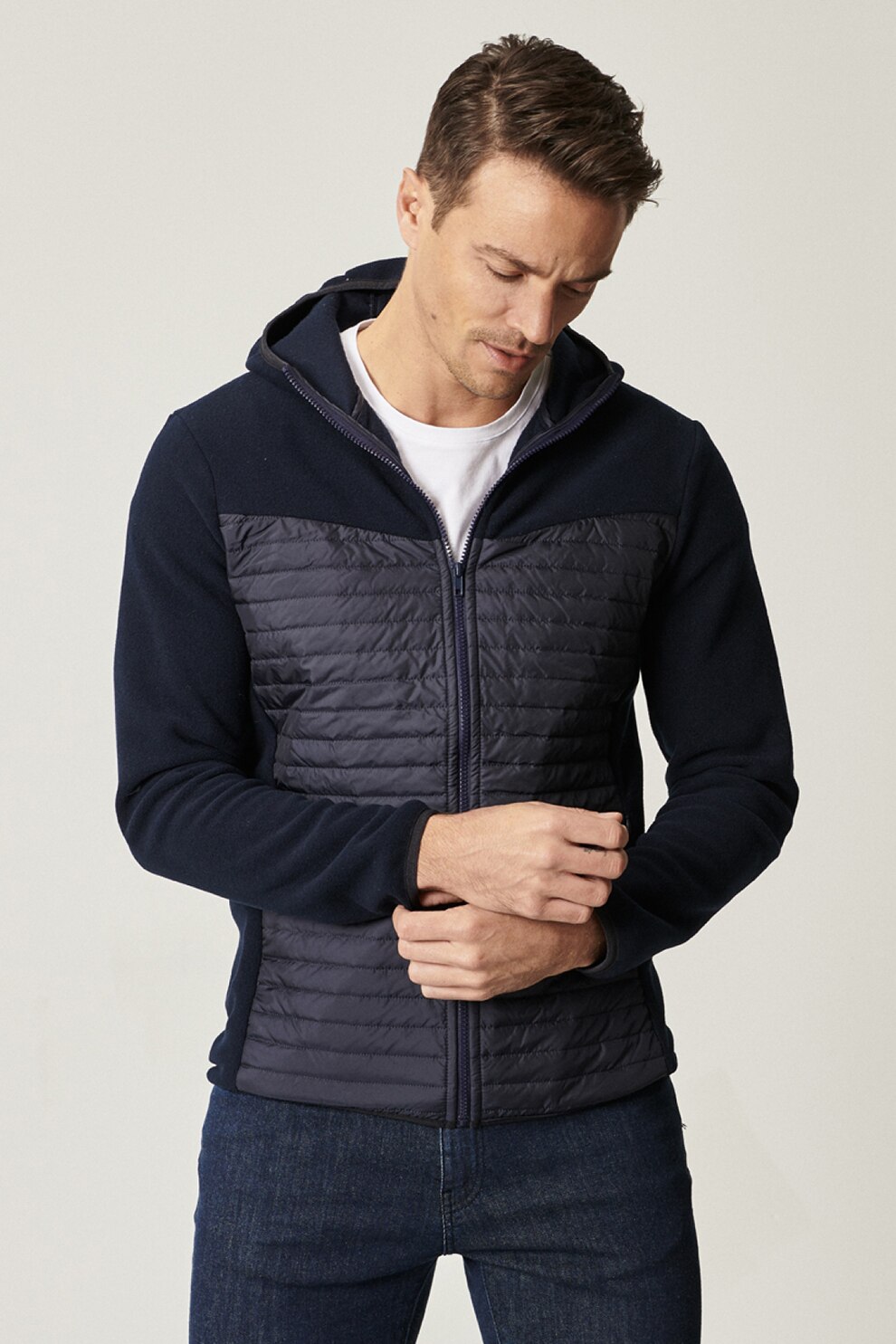 AC&Co, Hanorac cu fermoar si segmente matlasate, Bleumarin