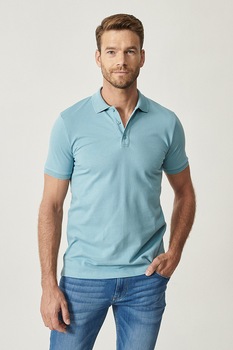 AC&Co, Tricou polo slim fit de bumbac, Albastru deschis AC&Co, Tricou polo slim fit de bumbac, Albastru deschis