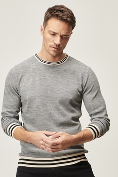 AC&Co, Pulover cu detalii in dungi, Gri AC&Co, Pulover cu detalii in dungi, Gri