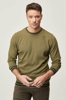 AC&Co, Pulover cu detalii in dungi, Verde militar AC&Co, Pulover cu detalii in dungi, Verde militar