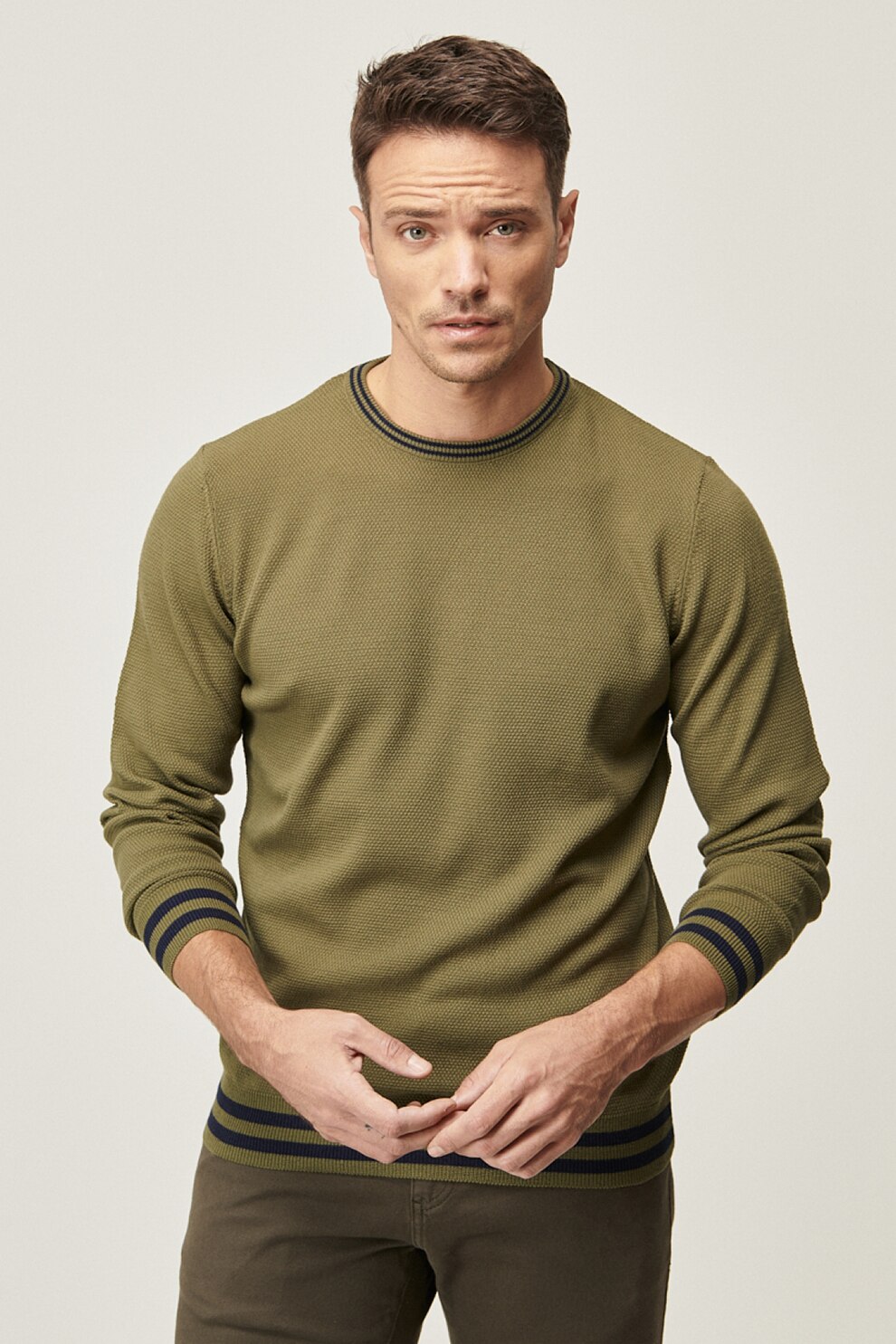 AC&Co, Pulover cu detalii in dungi, Verde militar