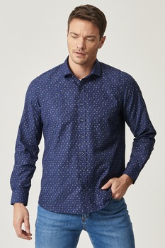 AC&Co, Camasa din amestec de bumbac cu imprimeu, Bleumarin/Maro AC&Co, Camasa din amestec de bumbac cu imprimeu, Bleumarin/Maro