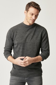 AC&Co, Pulover tricotat fin cu guler scurt, Gri antracit AC&Co, Pulover tricotat fin cu guler scurt, Gri antracit