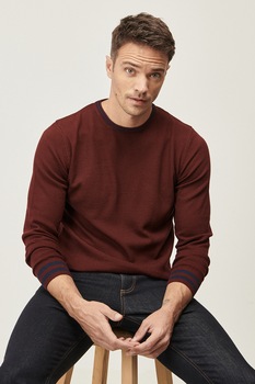 AC&Co, Pulover cu detalii in dungi, Rosu inchis AC&Co, Pulover cu detalii in dungi, Rosu inchis