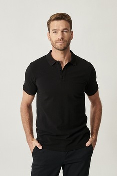 AC&Co, Tricou polo slim fit de bumbac, Negru AC&Co, Tricou polo slim fit de bumbac, Negru