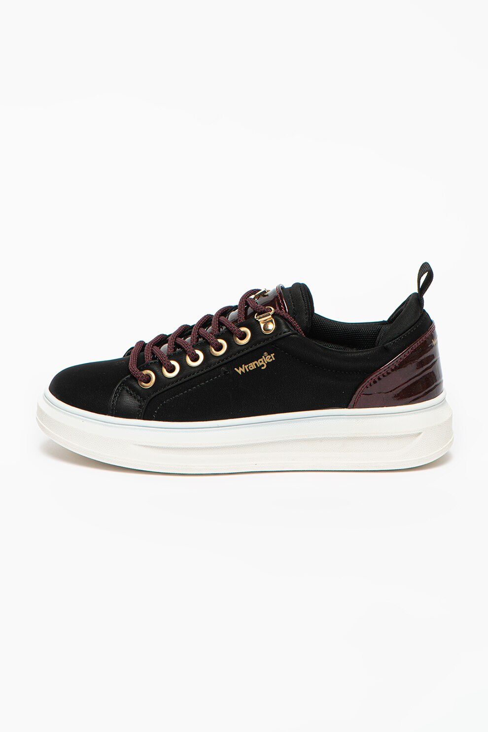 Wrangler, Pantofi sport din piele ecologica Jolin, Negru/Violet pruna