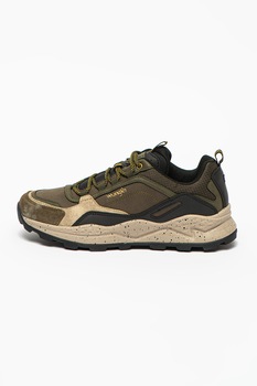 Wrangler, Pantofi sport din piele ecologica cu detalii de piele intoarsa Crossy Peak, Verde militar/Maro nisip