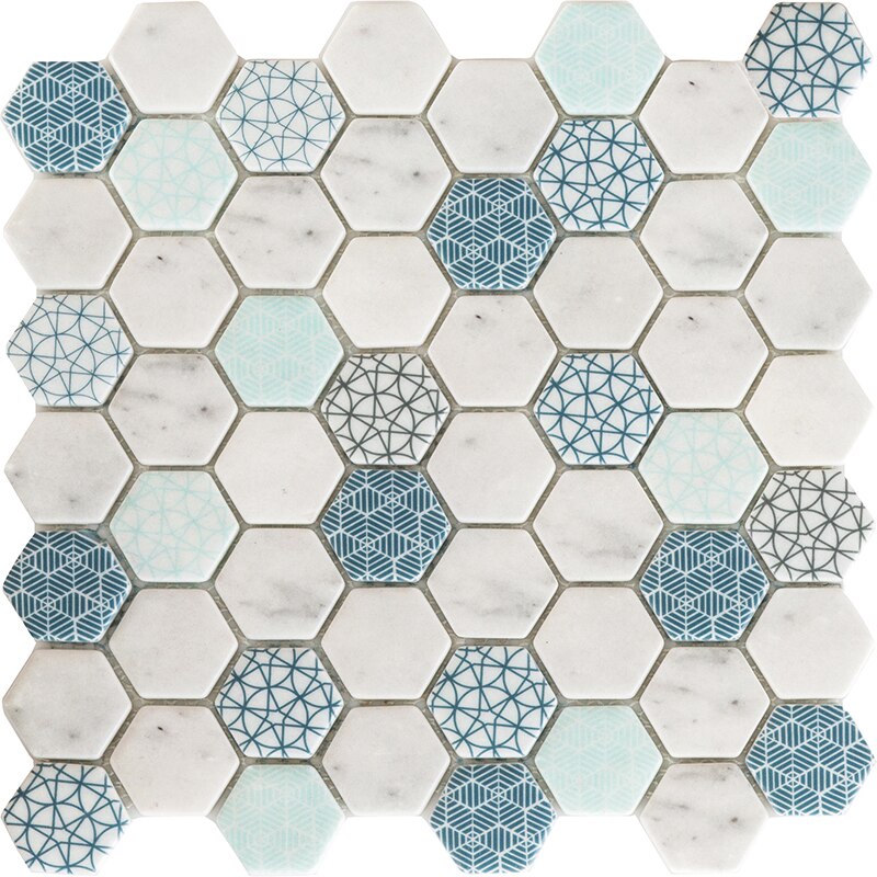 Mozaic Top Mosaic, format hexagonal printat digital, Mint-Marble, 29x28 cm