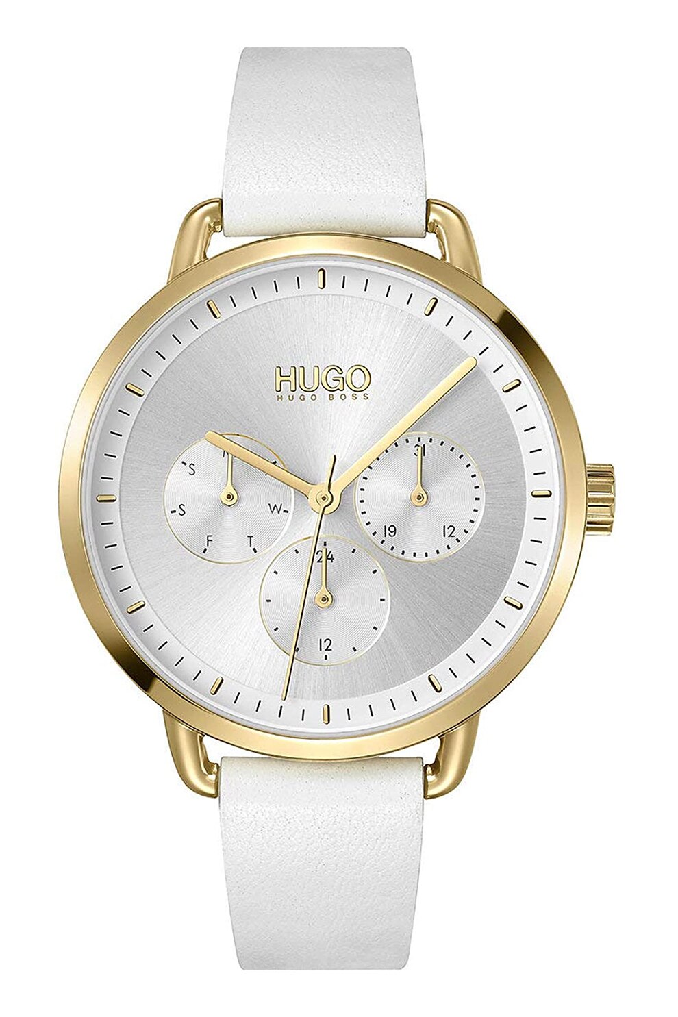 HUGO, Ceas cu functii multiple si curea de piele, Alb